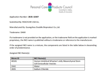 喜讯 |达博生物脐带间充质干细胞外泌体获国际INCI备案！